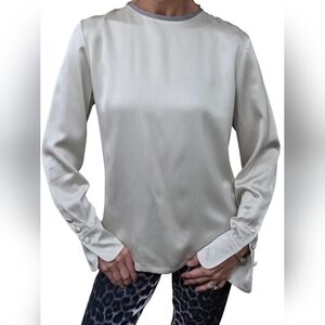 Dana Buchman 100% Silk Blouse Cream Minimal Back Button Top 4